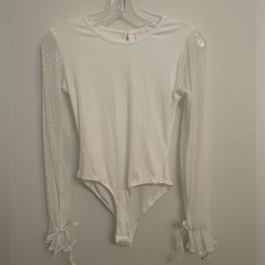 White Bodysuit With Mesh Sleeves | Pink Lily